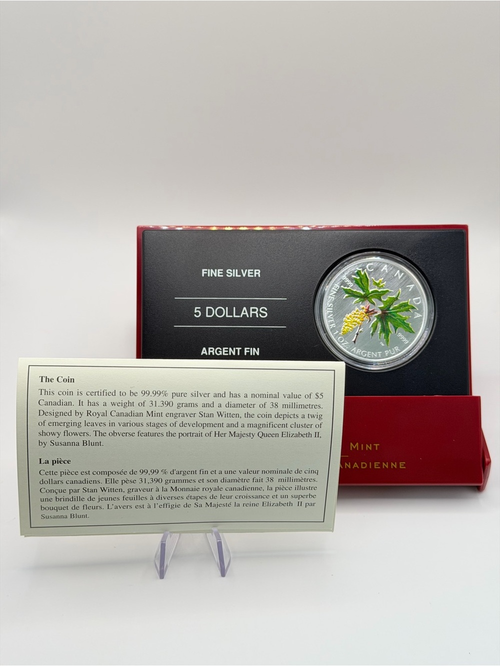 2005 Royal Canadian Mint Bigleaf Maple Tree Coloured Silver Proof Coin COA